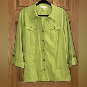 JM Collection Lime Green Ultra Suede-Look Button-Up Shacket